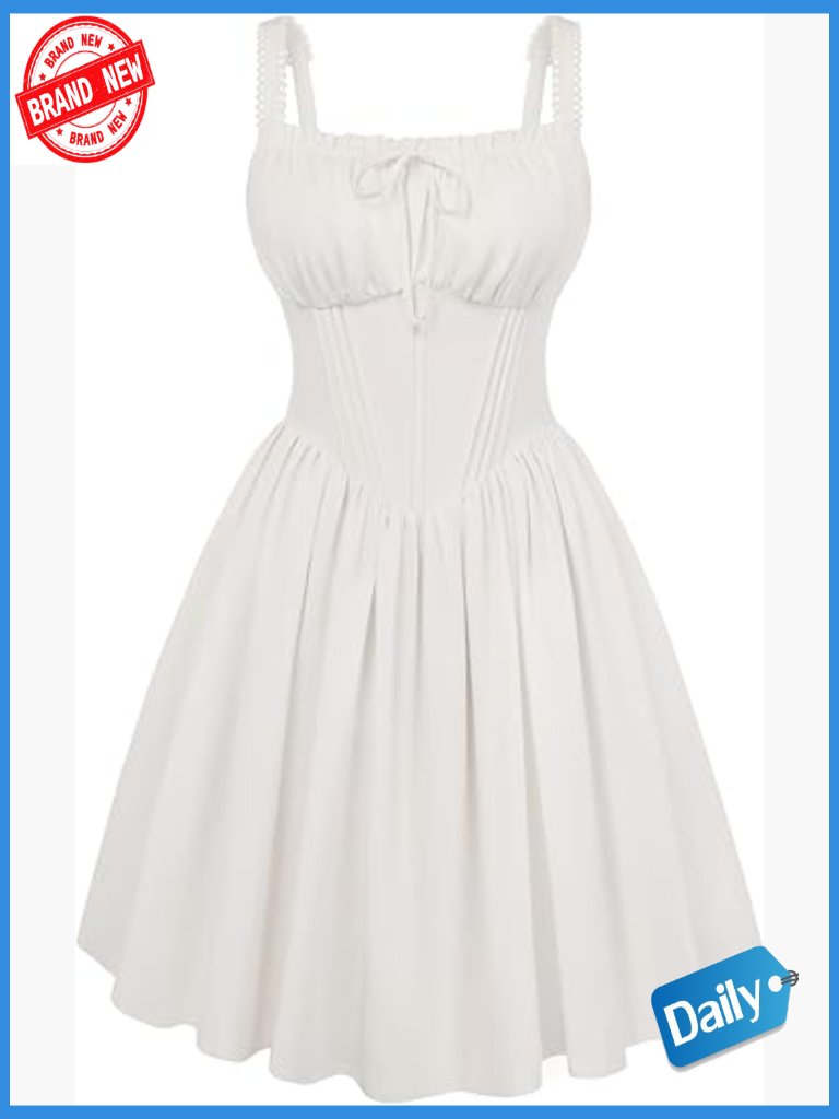 Corset Mini Dress With Lace Trim Spaghetti Straps Graduation Sundress